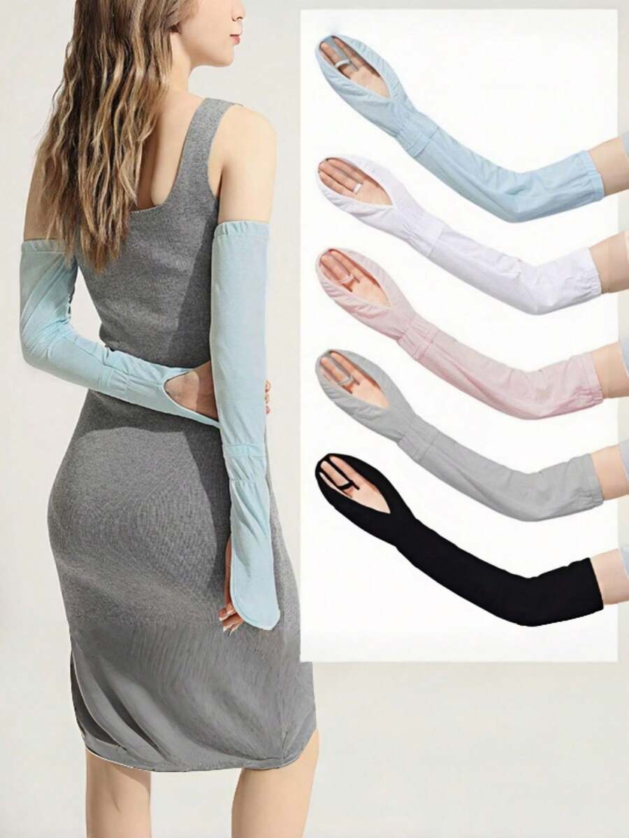 2pairs Women's Fashion Arm Warmers, Breathable Cooling Hand Coverage, Elastic Adjustable Semi-Wrap Design, Suitable For Daily Driving, Outdoor Activities - Multicolor - View 1