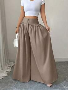 New 2026 Model: Women's Slim-Fit Wide-Leg Trousers With Pockets, Ideal For Spring/Summer. - 駱駝 - 查看 5