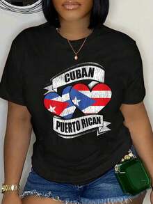 100% Cotton Puerto Rico Flag Heart Love Vacation Trip T-Shirt Women's Men's Oversized Comfort Soft Crew Neck Tee Tops - 黑色12 - 查看 1