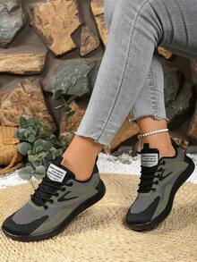 Giày sneaker thời trang nữ size lớn, form rộng, buộc dây, thoáng khí, phối nhiều màu, chất liệu lưới, phong cách casual - xanh quân đội - Xem 5