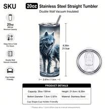 1 Pc 20oz Stainless Steel Tumbler/Travel Cup , Frozen Wolf Forest Design Tumbler Wrap For Wolf Lovers, Adults, And Winter Holiday Gifting, Featuring A Mystical Icy Wolf In A Snowy Woodland Scene. - Nhiều màu - Xem 10