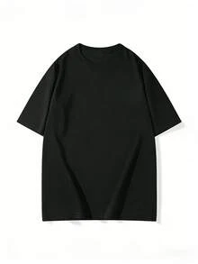 200g 100% Cotton T-Shirt, 2026 Summer Fashion Printed Short-Sleeve T-Shirt, Couple Style, Innerwear, Outerwear, Office Casual Round Neck Short-Sleeve Top - 黑色 - 查看 4