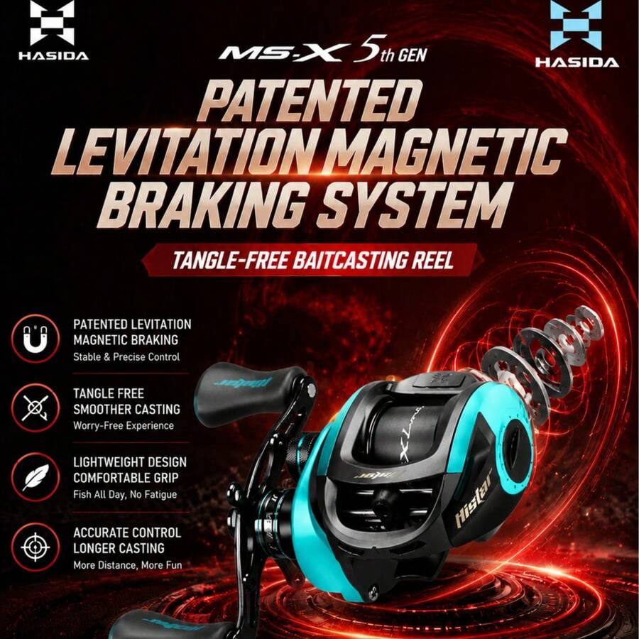 HASIDA MS-X 5th Gen Baitcasting Reel Patented Levitation Magnetic Braking System Tangle-Free Fishing Reel Lightweight Design - Cadet Blue - View 1