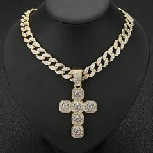水鑽十字架吊墜鏈項鍊,全水鑽邁阿密鏈嘻哈飾品,中性款 - 冰糖十字架吊墜項鍊 - 查看 21