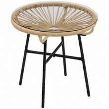 Bistrotisch, Runder Gartentisch, Ratten Beistelltisch, Für Terrasse, Balkon, Schwarz+Beige, 50 X 50 X 50 Cm - Beige - View 1