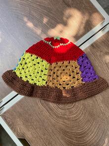 Colorful Handmade Contrast Color Minimalist Niche Design Crochet Hollow Drape Bucket Hat For Women, Artistic Face-Slimming Bucket Hat, Maillard Handmade Knitted Bucket Hat - Multicolor - View 18