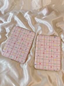 1pc Energetic Pink White Plaid Colorful Star Print Shockproof Scratch-Resistant Foldable Stand Acrylic Tri-Fold Tablet Case, With Stylus Holder, Magnetic Clasp And Auto Sleep/Wake Function, Compatible With IPad 7/8/9/10th Gen, Air 4/5, Pro 11 Inch - Multicolor - View 2