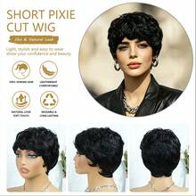6 Inch Brazilian Human Hair Wig - Natural Curly Short Texture 180% Density Human Hair Suitable For Daily Wear, Parties, Holidays 6 Inch Instant Styling Voluminous - Natural Black - View 5