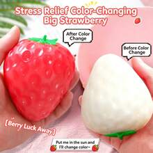 Color-Changing Strawberry Squishy Stress Relief Toy, Realistic Fruit Toy, Stress Relief Toy, Birthday Party Gift, Classroom Prize, Christmas Gift Filler, Slow Rebound Stress Relief Decor, Desktop Decoration Squishy - Multicolor - View 1
