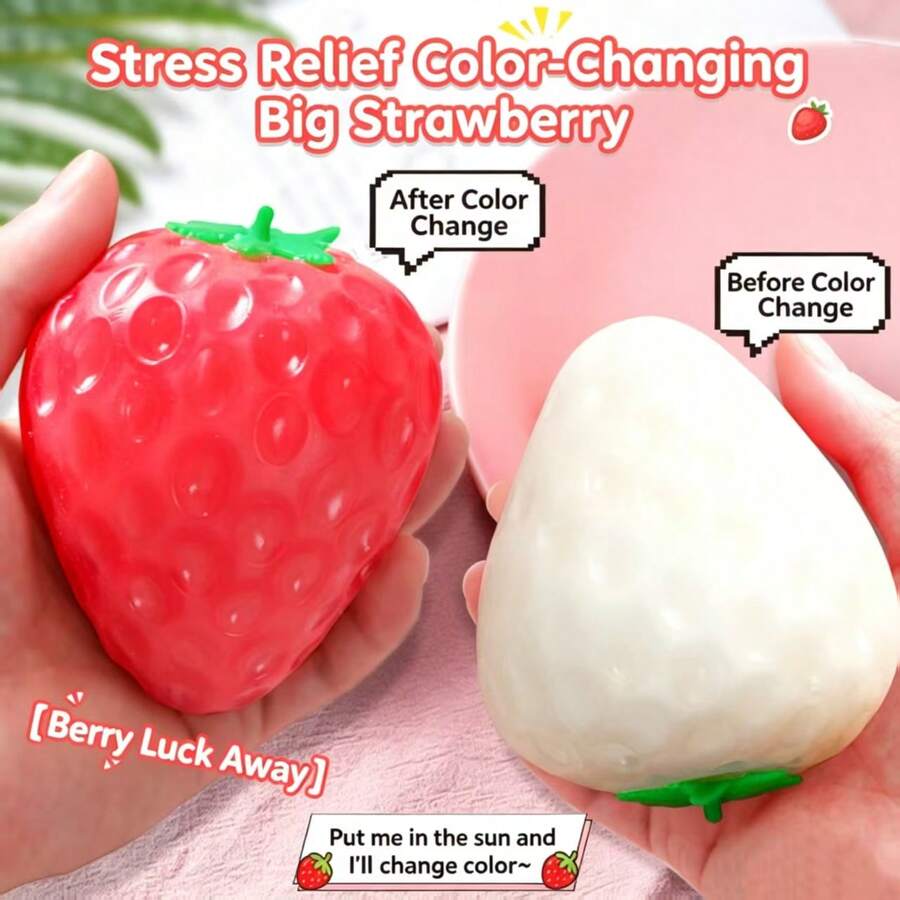 Color-Changing Strawberry Squishy Stress Relief Toy, Realistic Fruit Toy, Stress Relief Toy, Birthday Party Gift, Classroom Prize, Christmas Gift Filler, Slow Rebound Stress Relief Decor, Desktop Decoration Squishy - Multicolor - View 1