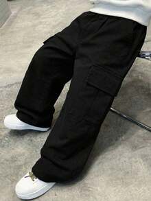 1件装 男童美式休闲街头风多口袋运动户外裤 - 黑色 - 查看 4