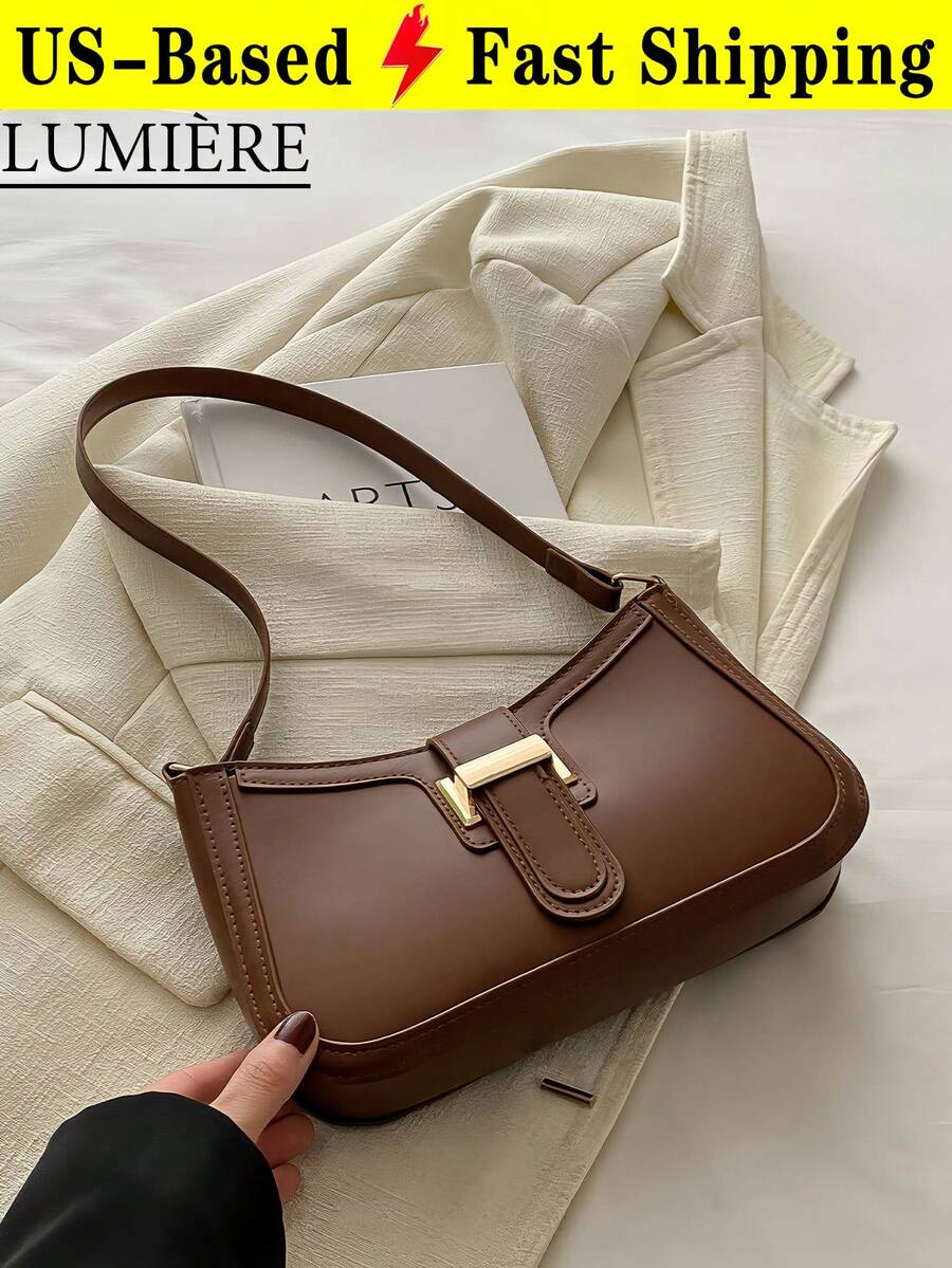 Elegant Crescent-Shaped Underarm Shoulder Bag For Women, Chic Casual Fashion, Solid Color Underarm Bag - Cà phê nâu - Xem 1