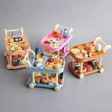 1 Set Mini Food Cart Set, Includes 1 Mini Food Cart And 10 Random Mini Food Models - Adult Mini Kitchen Toy Set, Miniature Objects, Dollhouse Miniature Models, Cute Small Figurines, Micro Landscape Cute Miniature Decorations, Miniature Models, Mini Objects - Multicolor - View 3