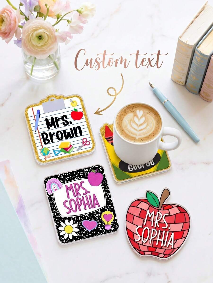 1pc Custom Teacher Acrylic Coaster, Custom Name Drink Coaster, Customizable Text Cup Mat, Cute Teacher Appreciation Gift,Perfect Gift For Back To School,Teachers And Coworkers - Multicolor - View 1