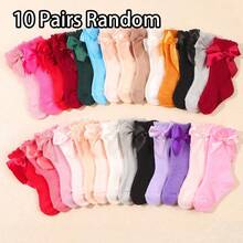 10 Pairs Baby Bow Knee High Socks, Random Colors, Spring/Summer - Multicolor - View 5