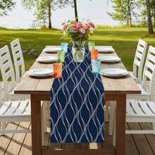 Navy Blue Table Runner, Wavy Line Texture Modern Art Geometric Coffee Table Runner Kitchen Dining Table Decor, Suitable For Indoor Outdoor Home Party Holiday - Multicolor - View 7