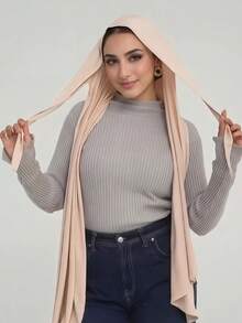 1pc Lace-Up One-Piece Knitted Muslim Hijab, Soft Breathable Anti-Pilling Lace-Up Headscarf, Comfortable Daily Muslim Hijab Suitable For All Seasons, Easy To Wear And Style - Apricot - View 7