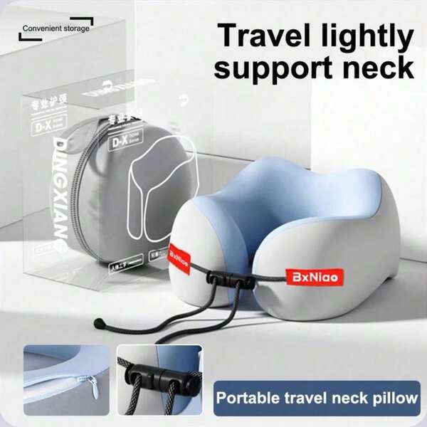1pc Memory Foam Travel Neck Pillow - Ergonomic U-Shaped Airplane Pillow With Washable Cover & Storage Bag