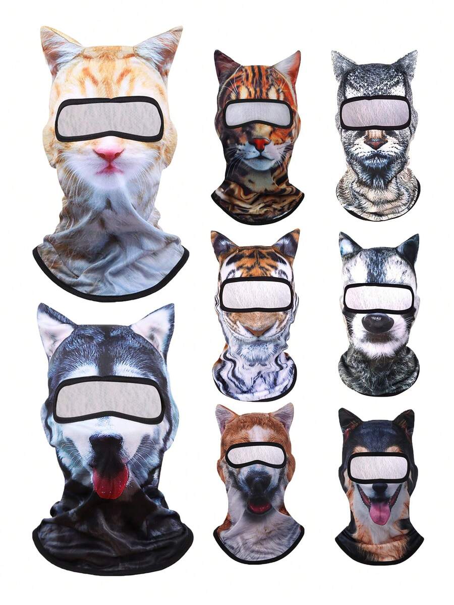 1pc Unisex 3D Animal Pattern Protective Face Mask Hood, Fun Outdoor Water Sports Hat, Sun Protection Animal Head Cover (Cat, Dog Styles), Suitable For Daily Outings, Travel, Hiking, Skiing - Style Y - View 1