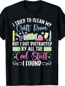 Scrapbook Ho provato a pulire la mia stanza del fai-da-te Scrapbooking T-Shirt.jpg Stesso stile per uomo e donna, T-shirt estiva 2025 a maniche corte stampata, 220G puro - nero - Visualizzare 1