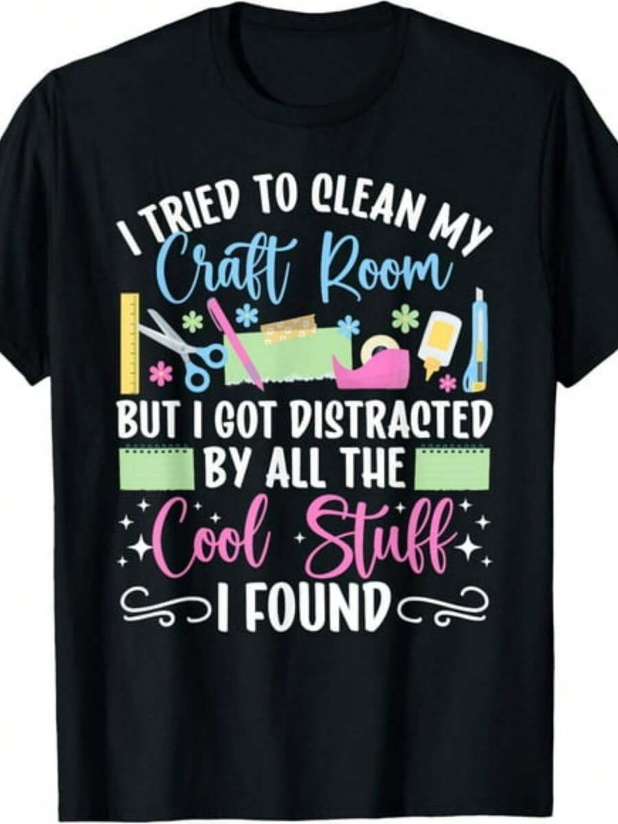 Scrapbook Ho provato a pulire la mia stanza del fai-da-te Scrapbooking T-Shirt.jpg Stesso stile per uomo e donna, T-shirt estiva 2025 a maniche corte stampata, 220G puro - nero - Visualizzare 1