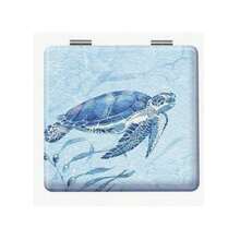 Watercolor Ocean Shell Starfish Turtle Folding Portable Double-Sided Makeup Mirror, Blue Seaside Beach Style Makeup Mirror, Summer Vacation Pocket Mirror, Bohemian Country Style Home Decor - Multicolor - View 10