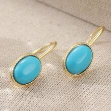 Vintage Fashion Blue Geometric Oval Pendant Earrings, Suitable For Daily And Holiday Wear. - Gold - View 4