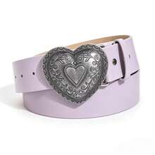 Women's Vintage Heart Buckle PU Leather Belt, Adjustable Western Waist Belt For Jeans & Dresses - Heart-shaped Belt - View 5
