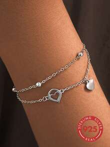 1 chiếc vòng tay hình trái tim rỗng hình giọt nước bằng bạc sterling 925 thanh lịch, thích hợp để đeo hàng ngày, dự tiệc, ngày lễ, hẹn hò hoặc làm quà tặng. - Vàng trắng - Xem 1
