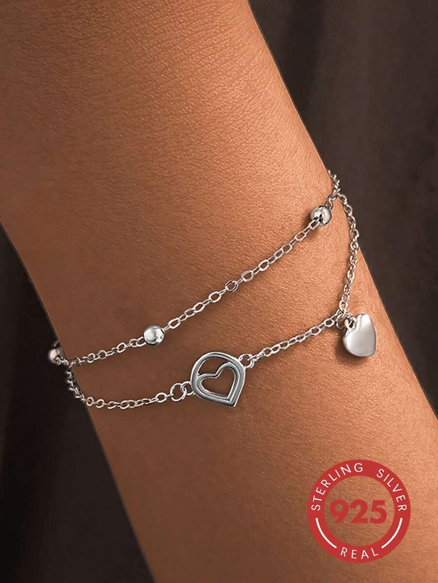 1 chiếc vòng tay hình trái tim rỗng hình giọt nước bằng bạc sterling 925 thanh lịch, thích hợp để đeo hàng ngày, dự tiệc, ngày lễ, hẹn hò hoặc làm quà tặng. - Vàng trắng - Xem 1