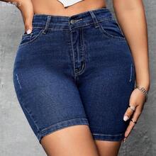 yonghongmaoyi1  Pantalones Cortos De Mezclilla Ajustados De Cintura Alta Para Mujeres - Negro01 - Ver 8