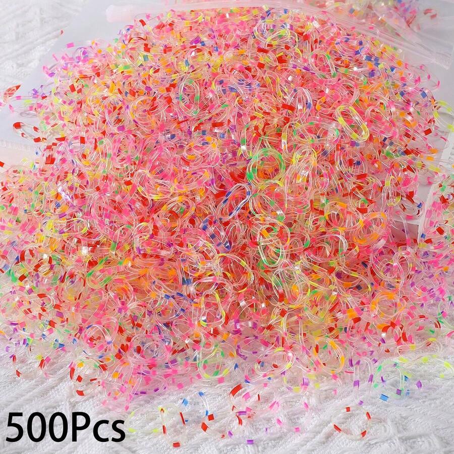500Pcs Girls Colorful Mini Disposable Rubber Band Hair Ties Suitable For Daily Use - Multicolor - View 1