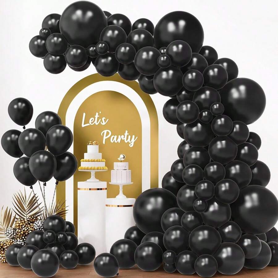94pcs/Set Solid Color Decorative Balloon Garland, Black Latex Balloon Arch Set, Suitable For Party Decoration, Christmas - Black - View 1