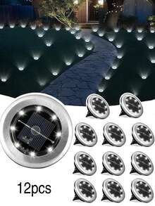 4/8/12 piezas Luces solares empotradas, lámparas solares de exterior de acero inoxidable IP65 a prueba de agua, mini luces de camino de paisaje con encendido/apagado automático, luces decorativas de piso y escalera para jardín, patio, villa, terraza, decoración de Navidad y Halloween - Multicolor - Ver 12
