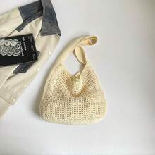 Casual Versatile Crochet Knit Large Capacity Shoulder Bag - Beige - View 8