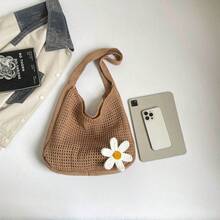 Casual Versatile Crochet Knit Large Capacity Shoulder Bag - Khaki - View 5