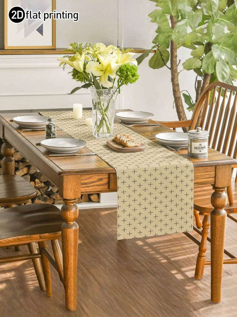 1pc Bohemian Style Minimalist Striped Table Runner, Microwave Dust Cover, Protective Cover, Rectangular Tablecloth, Washable, Suitable For Home Dinner, Coffee Table, Kitchen And Dining Room Decor, Table Decor Party And Scene Decoration, Home Decor, Outdoor Patio Table Runner Decor, Entryway Decor, Fireplace Cover - Multicolor - View 1