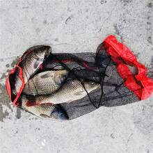 1 pieza Bolsa de pesca de malla de nailon con cuerda larga y cordón, red de retención de pesca para exteriores, diseño ligero, transpirable y reforzado, herramienta accesoria de pesca, mini red de retención de peces, bolsa de malla tejida plegable de secado rápido - Negro - Ver 5