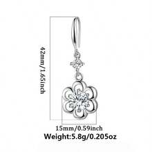 1 Pair Fashionable Cubic Zirconia Earrings, Elegant Luxury Design With Hollow Floral Pattern, 925 Sterling Silver Material, Suitable For Daily Casual Wear, Vacation, Wedding, Festivals, Birthday And Mother's Day Gifts - Silver - View 4