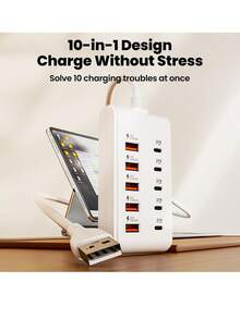 Estación de carga USB de alta velocidad de 4/6 puertos, adecuada para carga rápida de portátil/tableta/múltiples dispositivos, compatible con teléfono, convertidor de energía de RV, cargador de pared de escritorio, distribución de energía inteligente de doble esencial para viajes - Multicolor - Ver 3