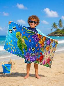 1pc Underwater World Turtle Coral Children's Beach Towel Bath Towel, Microfiber Oversized Beach Blanket, Super Absorbent Bath Towel, Suitable For Travel, Swimming Pool, Diving, Surfing, Yoga, Camping, Multiple Sizes, Beach Accessories, Applicable For Beach, Swimming Pool, Travel, Camping, Yoga - Multicolor - View 5