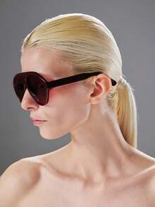 Rollcall 1pcLadies' Large Frame Light Plate Versatile Toad Mirror Wine Red Pilot PC Frame Solid Color Large Frame Street Photography Vacation Fashion Glasses - Burgundy - View 4