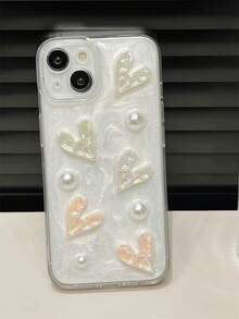 高級3D珍珠滴膠手機殼，適用於Apple 15ProMax、13、12、11、14pro、13pro，韓系簡約全包覆防震保護殼，適合女性 - 白色 - 查看 5