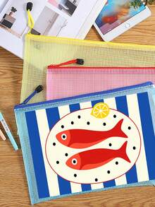 Waterproof Fashion Beach Bag With Cute Fish Pattern And Lemon Decor, Ocean Theme Large Capacity Transparent Makeup Bag With Nylon Zipper, Lightweight Sun-Protective Storage Pouch, Multi-Functional Organizer Bag, Perfect For Swimming, Beach, Diving And Summer Vacation, Back To School Season, Gift For Friends, Family, Besties, Classmates, Unique Birthday Gift, Holiday Gift, Party Gift And Back To School Gift - Multicolor - View 3