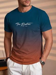 Camiseta de manga corta degradada para hombres, cómoda y transpirable para usar en verano, de moda a la vanguardia - azul real - Ver 7