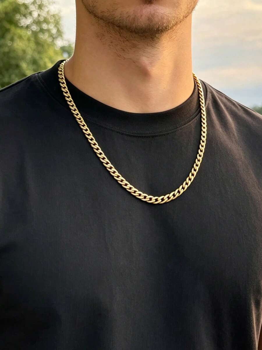Fashionable Men's Stainless Steel Waterproof Non-Fading Chain Necklace, Simple Gold Silver Color, Gift For Him - Multicolor - View 1
