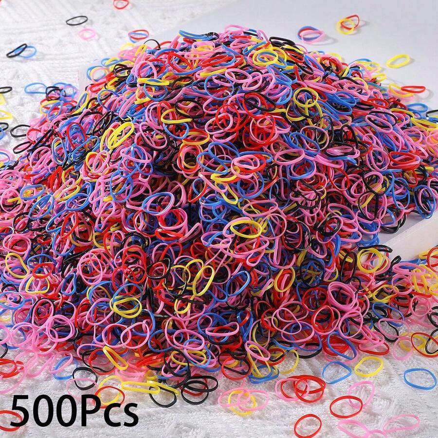 500 piezas de ligas de goma desechables mini de colores para niñas, adecuadas para uso diario - Multicolor - Ver 1