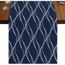 Navy Blue Table Runner, Wavy Line Texture Modern Art Geometric Coffee Table Runner Kitchen Dining Table Decor, Suitable For Indoor Outdoor Home Party Holiday - Multicolor - View 3