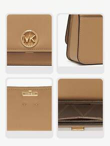 Michael Kors MK Delancey liten handväska crossbodyväska för kvinnor, axelväska med klaff, topphandtag och loggmönster - Kamel - Visa 3