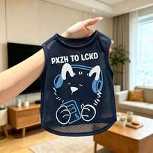 1pc Pet Dog Clothes, Navy Blue With White Mesh Bow Decor, Mesh Fabric, Sweet Style Vest, Suitable For Cats And Small Dogs, Spring/Summer - Multicolor - View 4